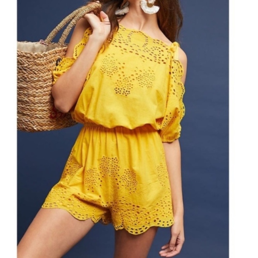 COPY - - Anthropologie Starla eyelet yellow romper